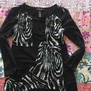 Zebra print jeweled shirt with sheer sleeves